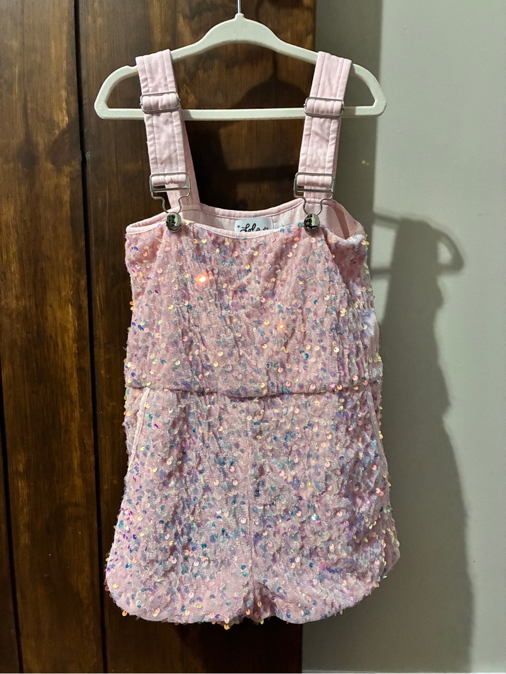 Lola and The Boys Pretty In Pink Sequin Overalls Size 6 Girls NWOT Designer Fun